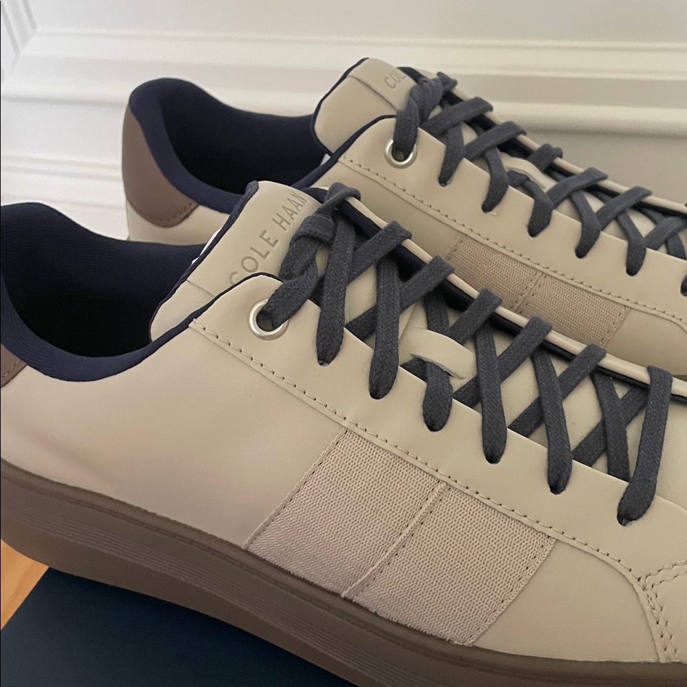 Men's Cole Haan Leather Grand Crosscourt Premier Sneakers in Silver / Gray Shoes - Picture 12 of 16